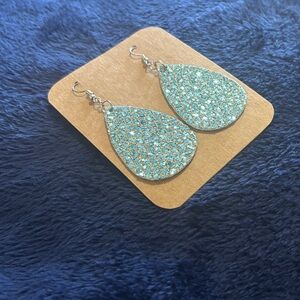 Elegant Silver and Blue Teardrop Glittery Earrings